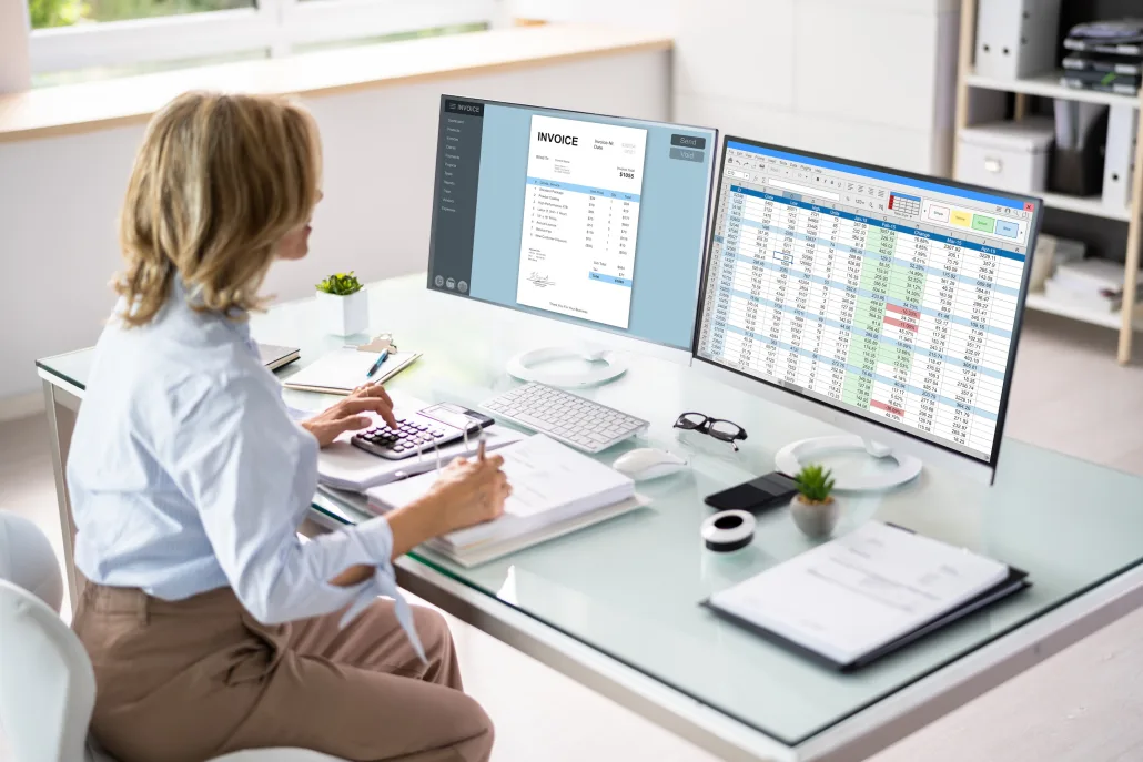 Lady looking at business solutions software