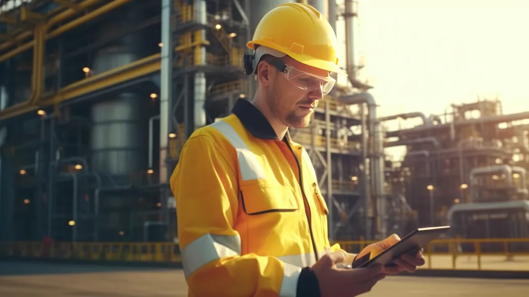 oil worker looking at table with field ticketing software